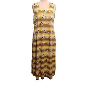 Beware 3XL Vintage Plus Size Floral Stripe Maxi Dress Yellow Brown Made in USA